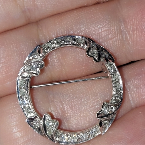 Antique Silver Brooch with Diamond Accents Estate Sale Find - Picture 10 of 10